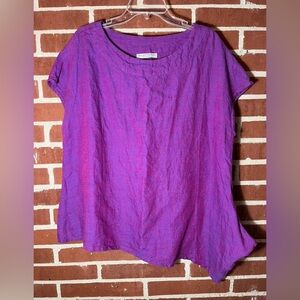 bryn walker Purple Linen Boxy Short Sleeve Top